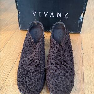 Vivanz Brown Textured Slip-On Shoes